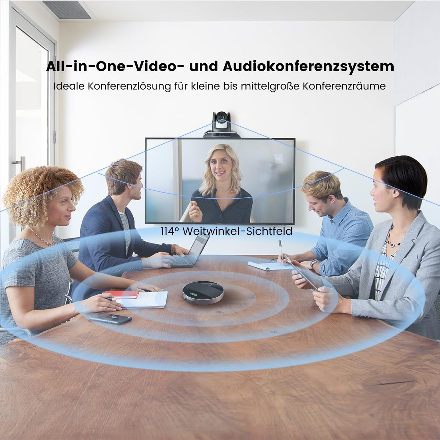 TONGVEO All-in-1 conferentiekamercamera en bluetooth-microfooncombinatie, 1080p 60 fps, 3 x optische zoom, USB 3.0 HDMI, PTZ-camera en handsfree-installatie voor conferenties met microfoons