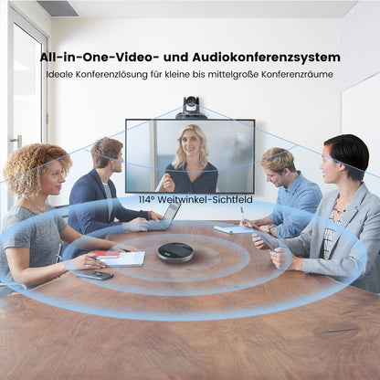 TONGVEO All-in-1 conferentiekamercamera en bluetooth-microfooncombinatie, 1080p 60 fps, 3 x optische zoom, USB 3.0 HDMI, PTZ-camera en handsfree-installatie voor conferenties met microfoons