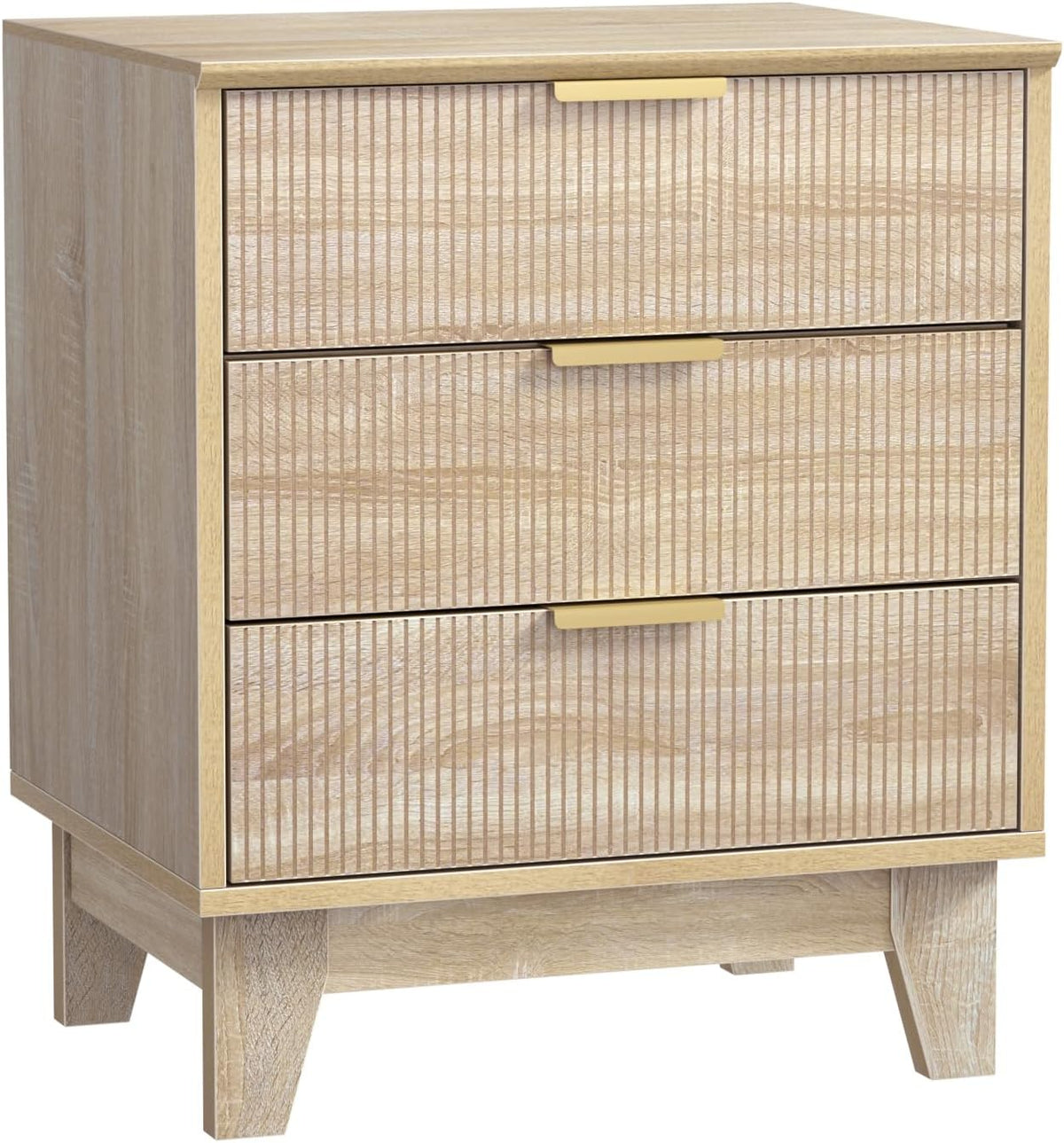 Nachtkastje – Bedside Table – Bijzettafel – Slaapkamerkastje – Houten Kastje – 3 Lades – MDF Hout Met Gouden Metalen Poten