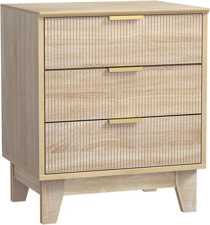 Nachtkastje – Bedside Table – Bijzettafel – Slaapkamerkastje – Houten Kastje – 3 Lades – MDF Hout Met Gouden Metalen Poten