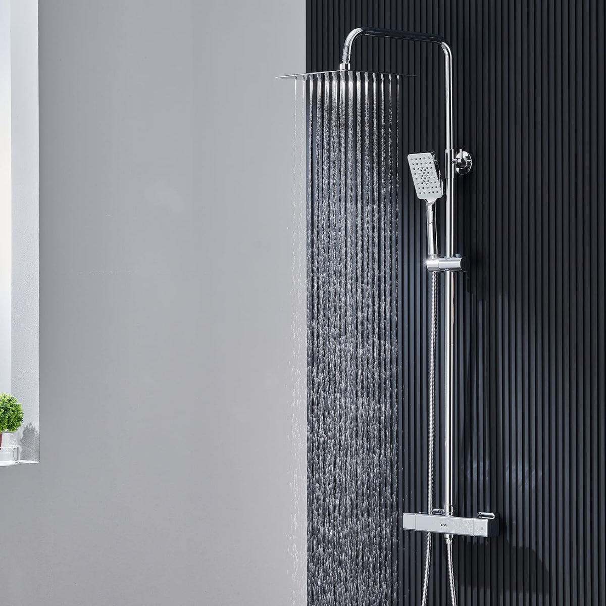 Douchesysteem met Thermostaat – Doucheset – Douchearmatuurset – Regendouche met Kraan – Complete Set met Handdouche – Vierkante Regendouche 25x25 cm – Verstelbare Douchestang – Duurzaam Chroom