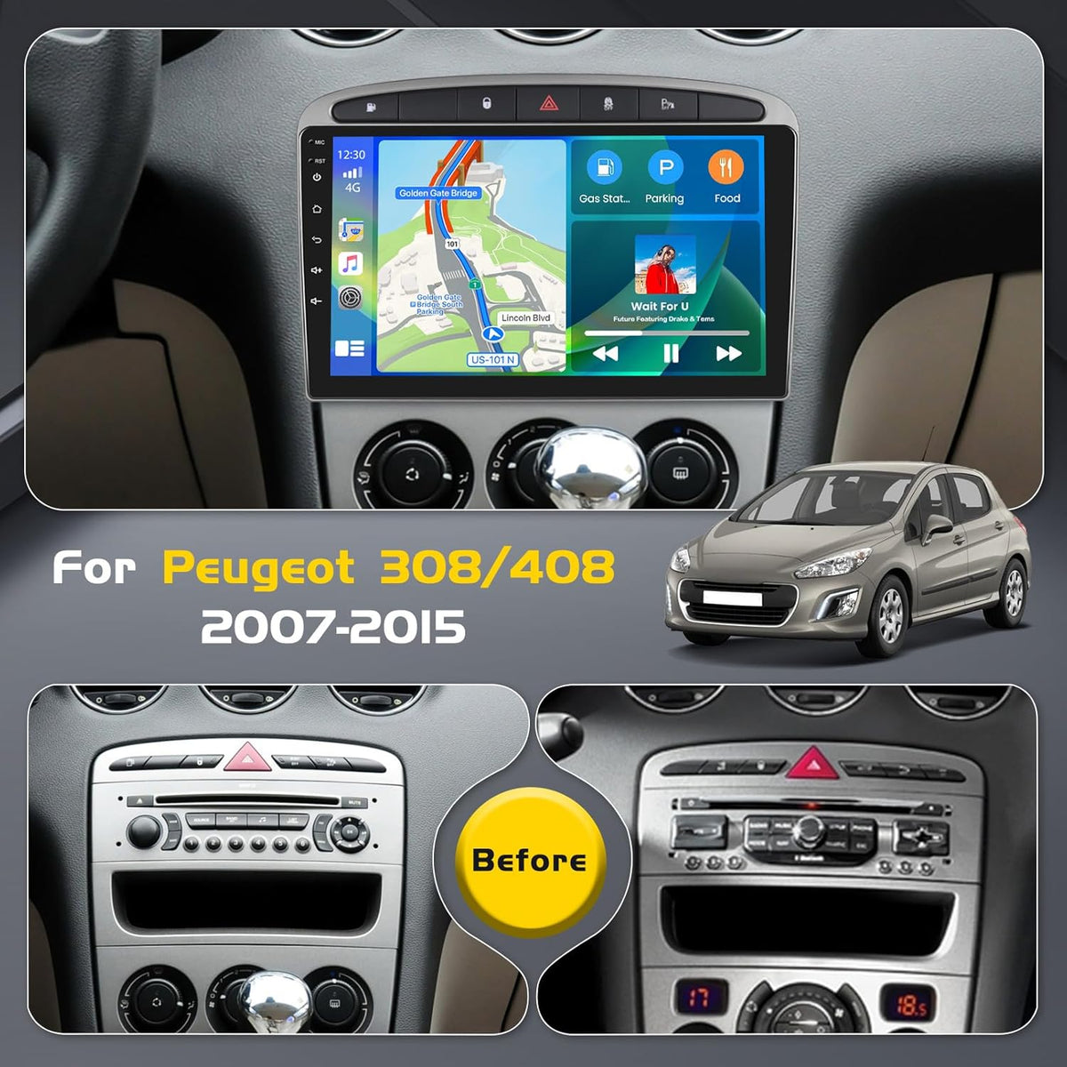 <font dir="auto" style="vertical-align: inherit;"><font dir="auto" style="vertical-align: inherit;">        Android car radio for Peugeot 308/408 2007-2015, wireless CarPlay Android Auto, 9 inch touchscreen, stereo, car, Bluetooth with GPS, Wi-Fi, DSP RDS