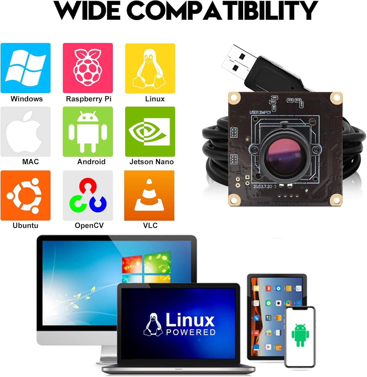 SVPRO 1080P 120fps Hoge Snelheid Camera Module 12MP 4K 30fps Industriële Video Camera met M12 Lens 25mm Brandpuntsafstand Smalle Hoek UVC Beveiliging Monitoring Camera voor PC Laptop Raspberry Pi