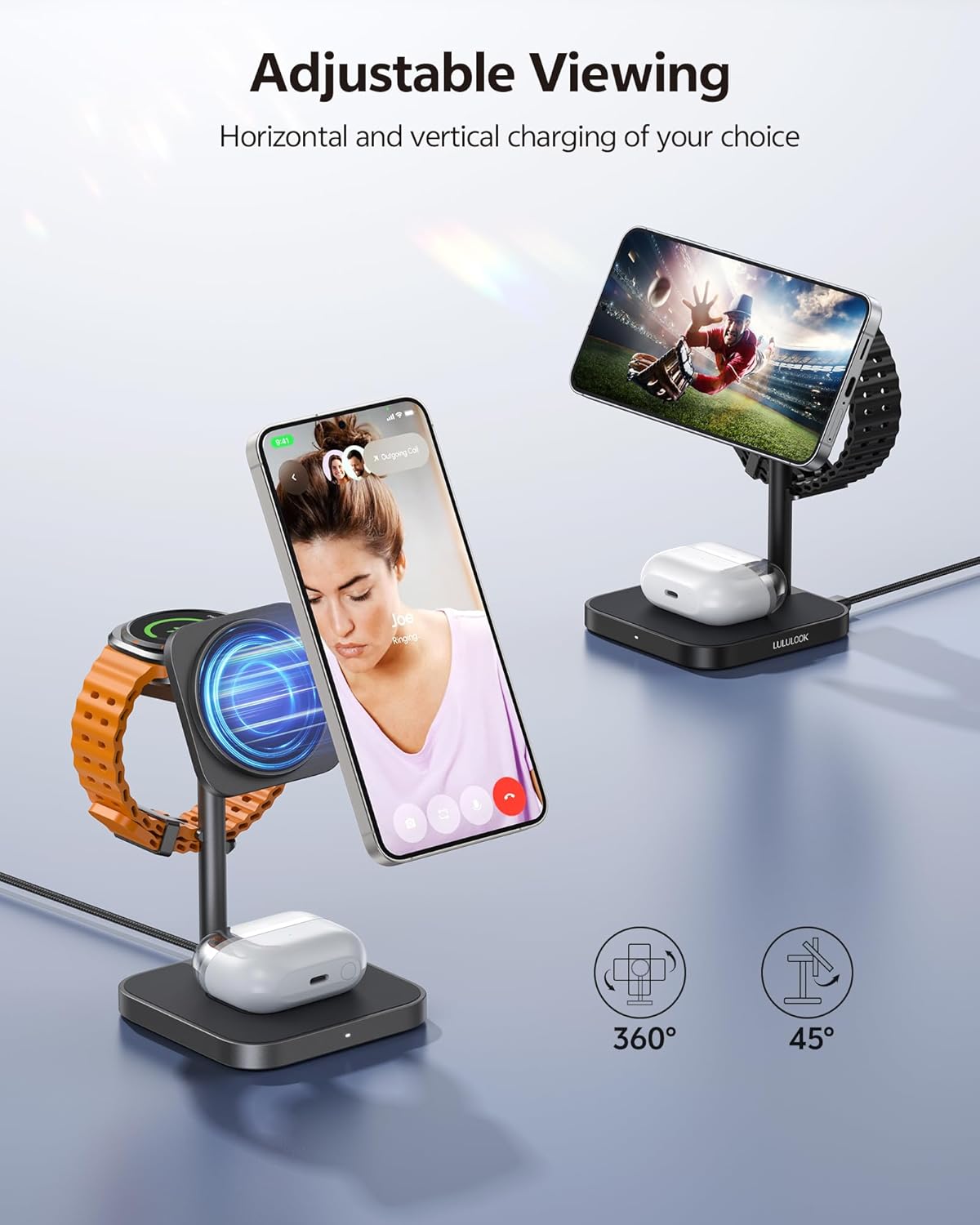 LULULOOK Inductief laadstation voor Samsung, aluminium 3-in-1 draadloze oplader voor Samsung S25 Ultra/S24/S23/Z/Note, draadloze oplader voor Galaxy Watch Ultra 7/6/5/4/3, Galaxy Buds (grijs)