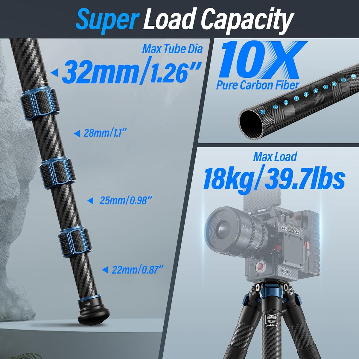 Reisstatief – Camerastatief – Fotostatief – Videostatief – Statief – Zwart – Koolstofvezel – 145 Cm Tot 18 Kg Draagvermogen