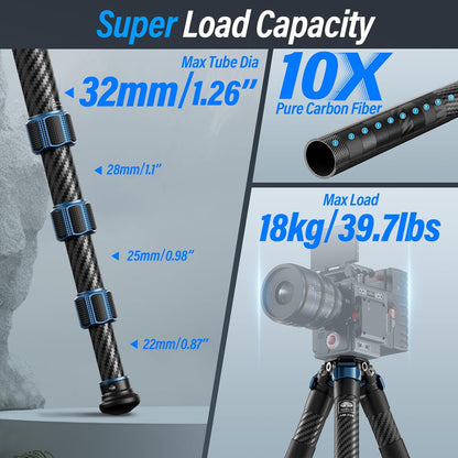 Reisstatief – Camerastatief – Fotostatief – Videostatief – Statief – Zwart – Koolstofvezel – 145 Cm Tot 18 Kg Draagvermogen