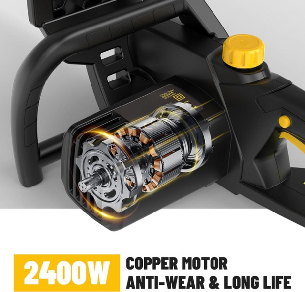 Elektrische Kettingzaag - Kettingzaag - Snoeizaag - Takkenzaag - Handzaag - Draagbaar - 2400W - met 40cm Oregon-Ketting - 15 m/s Kettingsnelheid - Automatische Olier - Mechanische Rem - 2 Kettingen - ‎220V - Oranje