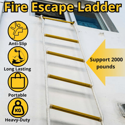 Touwladder Fire Escape 4 Verdiepingen Huis | Laddertouw 10m met karabijnhaken | Reddingsoplossing in geval van brandnoodgeval