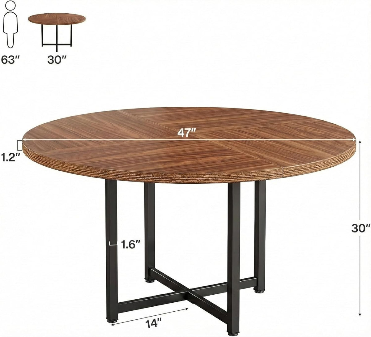Ronde Eettafel – Eettafel Rond – Keukentafel – Houten Eettafel – Eettafel 4 Personen – 120 cm Diameter – Robuust Stalen Onderstel