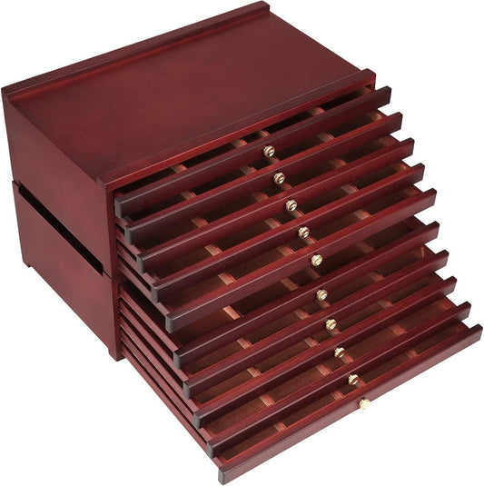 Houten Opbergbox Kunstbenodigdheden – Kunstkist – Tekendoos – Schilderij Organizer – Potloodkist – 10 Uittrekbare Lades – Duurzaam Beukenhout 40x25x16,5 cm