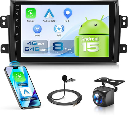 8 CORE Q-Snapdrago 4G+64G Autoradio Android 15 voor Suzuki SX4 2006-2013 FIAT Sedici 2005-2014, 9 Inch HD Aanraakscherm Radio met Draadloze Carplay Android Auto GPS Wi-Fi DSP Bluetooth FM RDS Camera