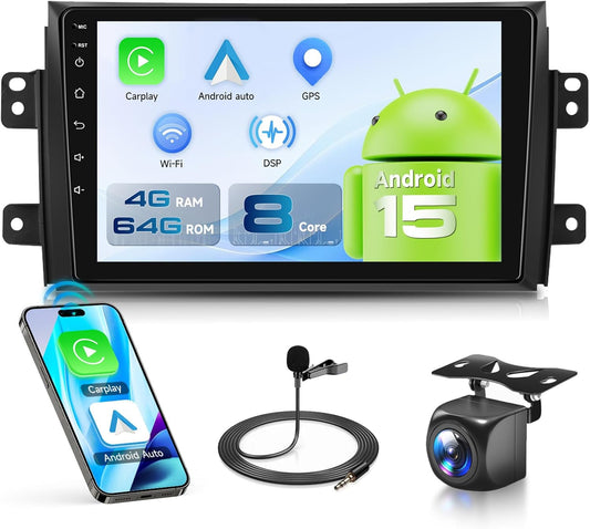 8 CORE Q-Snapdrago 4G+64G Autoradio Android 15 voor Suzuki SX4 2006-2013 FIAT Sedici 2005-2014, 9 Inch HD Aanraakscherm Radio met Draadloze Carplay Android Auto GPS Wi-Fi DSP Bluetooth FM RDS Camera