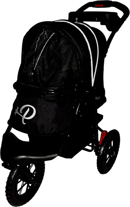 PETIQUE Chinook Zwart | Luxe hondenwandelwagen | Vouwen met één hand | 12" Eva-banden voor en achter voor extra comfort | Reflecterende binding | Houdt huisdier tot 23 kg | Dierendrager