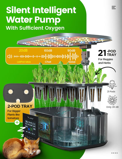Hydroponisch Kweeksysteem – Hydrocultuursysteem – Kweekset – Indoor Kweekbak – Kruidenkweeksysteem – 21 Kweekpods – Automatische Irrigatie Via App & Wifi – 36W Full-Spectrum LED & 7,5L Watertank
