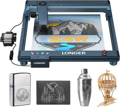 Longer Laser B1 Lasergraveermachine, 20 W, met automatische luchtondersteuning, ideaal voor doe-het-zelfwerkzaamheden op hout, metaal, papier, acryl, glas en leer, werkblad 450 x 440 mm