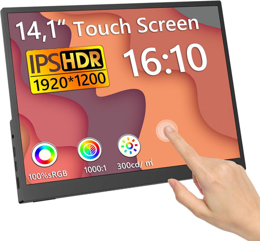 14,1 inch 1920 x 1200 touchscreen-monitor, IPS-scherm draagbare monitor met 2 full-features USB-C, HDMI, USB-A, 10-punts touch, geavanceerde draagbare monitor voor laptop, pc, telefoon, Mac