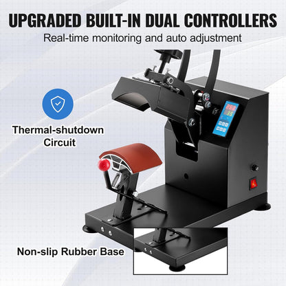 VEVOR Hoed Heat Press 5,5 x 3,5 inch Warmtepers Machine 600 W Professionele Hoed Warmtepers Machine voor Hoeden Caps Transfer Press Warmte met 12000 Uur Levensduur Digitale LCD-Timer en Temperatuurregeling