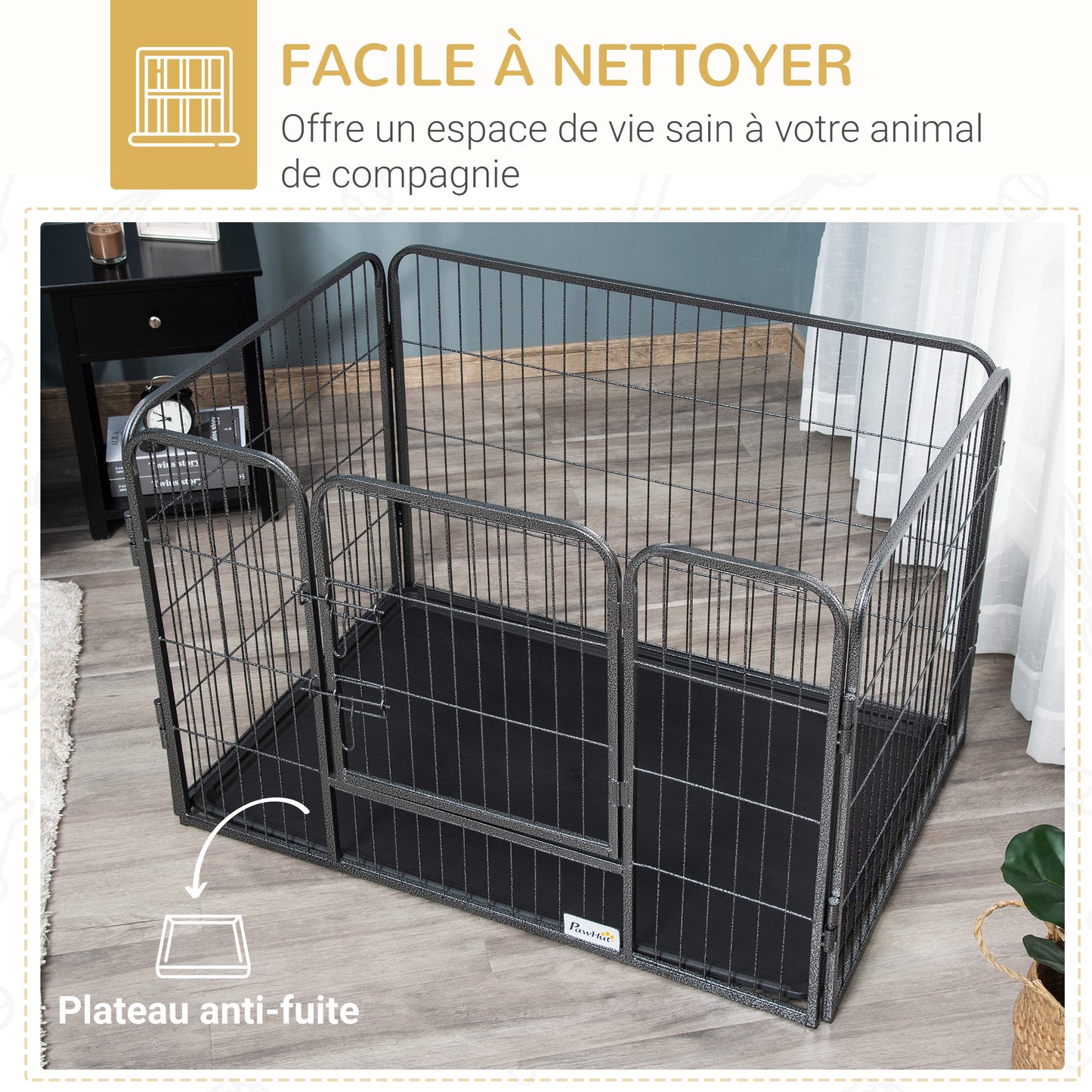 Hondenren – Hondenomheining – Hondenkooi – Hondenrenhek – Zwart – Metalen Frame – 109x74x71 cm – Dubbele Sluiting
