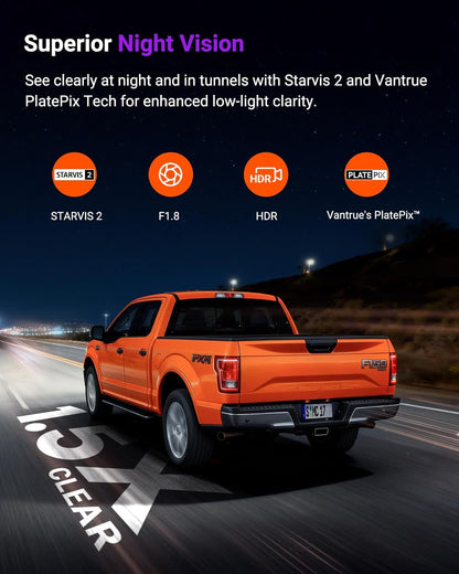 VANTRUE S1 Pro 1CH 2.5K 60FPS Verborgen Dashcam 5GHz WiFi ADAS, STARVIS 2 Platepix Nachtzicht, Dashcam Auto Front Spraakbesturing Dash Cam, GPS, 15 seconden Pre-opname Buffer Parking Mode, Max 1TB