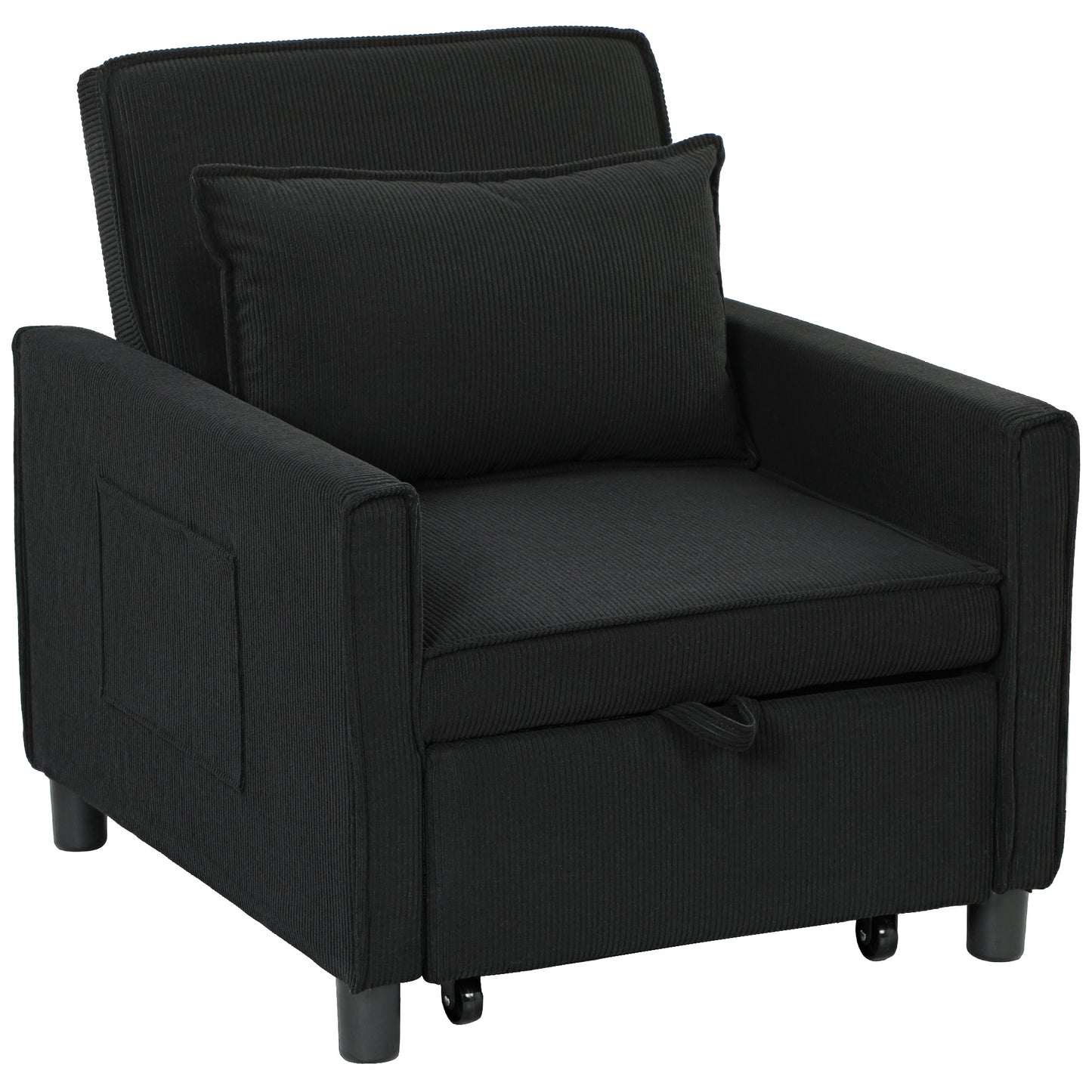 Slaapstoel – Slaapbank – Logeerbed – Slaapfauteuil – Vouwbed – Verstelbare Rugleuning – Cordstof Bekleding – Met Wieltjes en Zijvak – Blauw