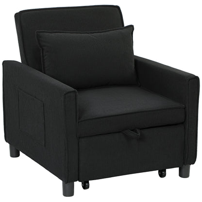Slaapstoel – Slaapbank – Logeerbed – Slaapfauteuil – Vouwbed – Verstelbare Rugleuning – Cordstof Bekleding – Met Wieltjes en Zijvak – Blauw