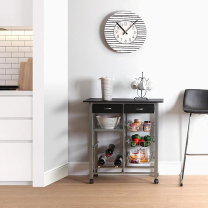 Versa Leicester Keukenwagen met wielen, laden en flessenrek, Groentenopberger met voorraadkast en opbergers, Keukenopberger, Afmetingen (H x B x H) 82 x 40 x 76 cm, Hout en Metaal, Kleur Zwart