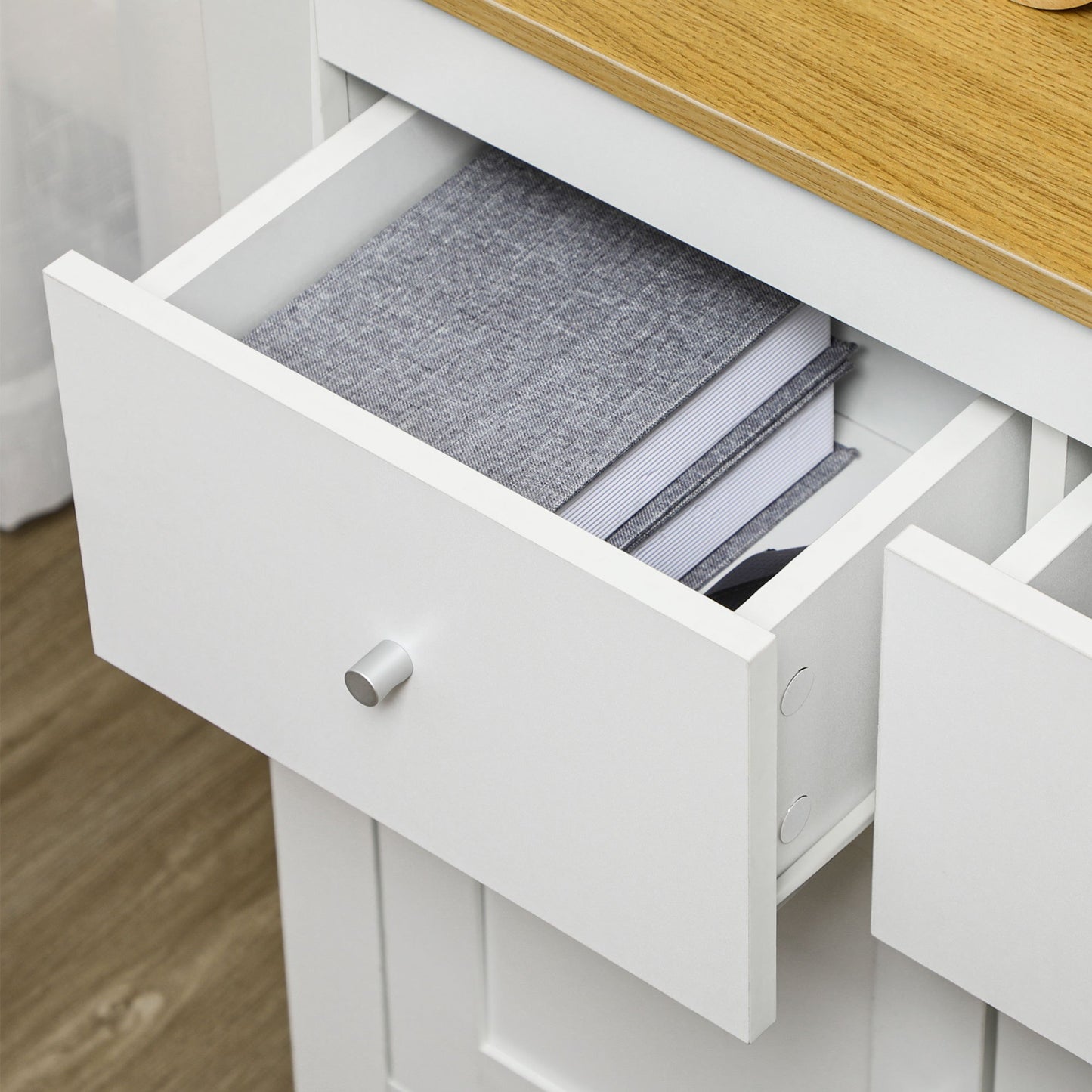 Kast – Opbergkast – Dressoir – Buffettafel – Meubel – Wit – Houtlook Plank – Soft-Close Deuren – Anti-Kantel Beveiliging