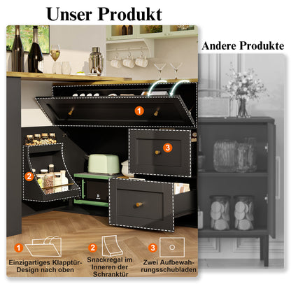 Bartafel – Bistrotafel – Statafel – Keukentafel – Barmeubel – Uitschuifbaar 138-204 cm – 360° Draaibaar Tafelblad – Met Opbergruimte