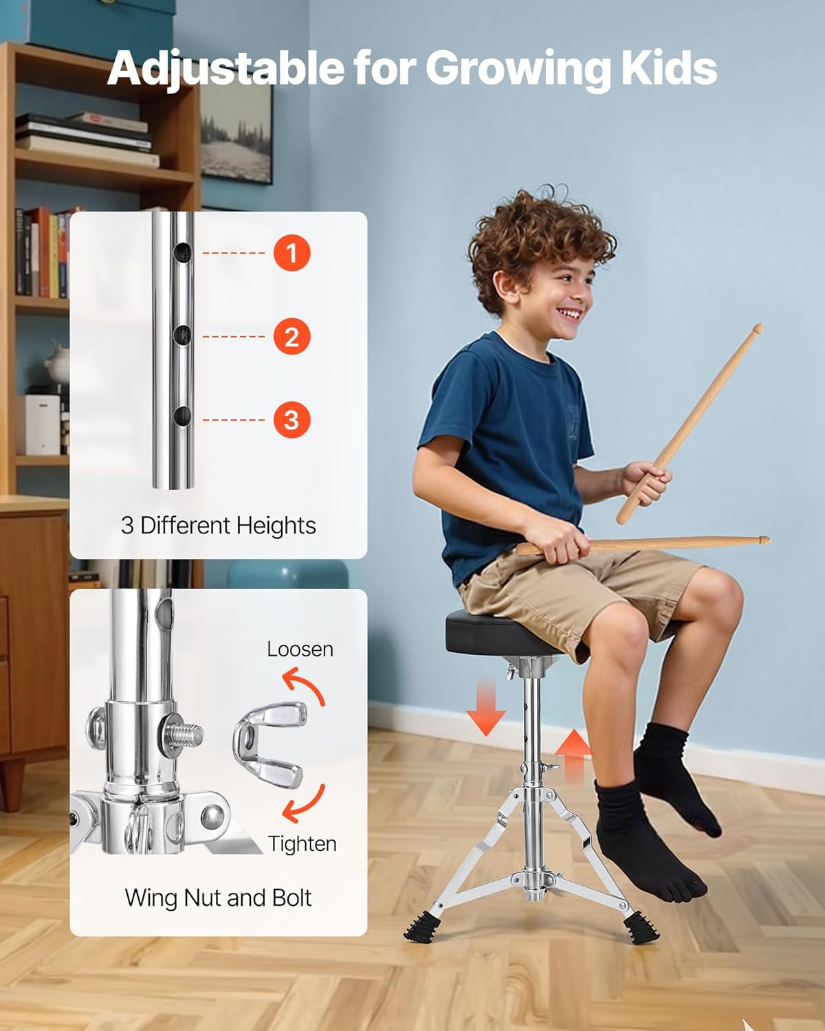VEVOR Kinderdrumset, 5-delige 16" Junior Drumsets, Beginner Drums Set met Verstelbare Troon, Bekken & Twee Paar Drumsticks, Muzikaal Leren Drums Instrumenten Kit, voor Kinderen Leeftijd 6-13 (Rood)