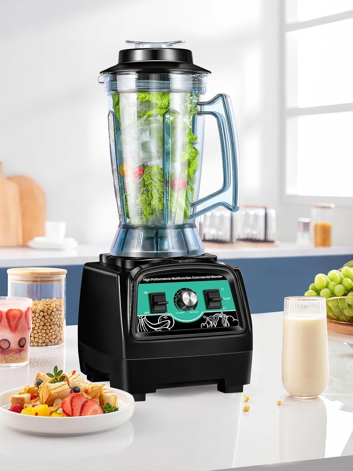 Huanyu Blender Smoothie Maker 3,9L Grote Capaciteit Commerciële Mixer Blender 2800W Hoge Snelheid Multifunctionele Kruik Blenders voor het verpletteren van ijs, fruit, groentesap, babyvoeding,
