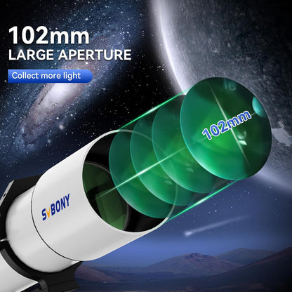 Svbony SV48P 102F6.5 Refractor Telescope, FMC Green Coated Lens Achromatic Glass Telescope OTA, 2.5" RAP Dual Speed Focuser Telescope for Visual Observation - QUORE