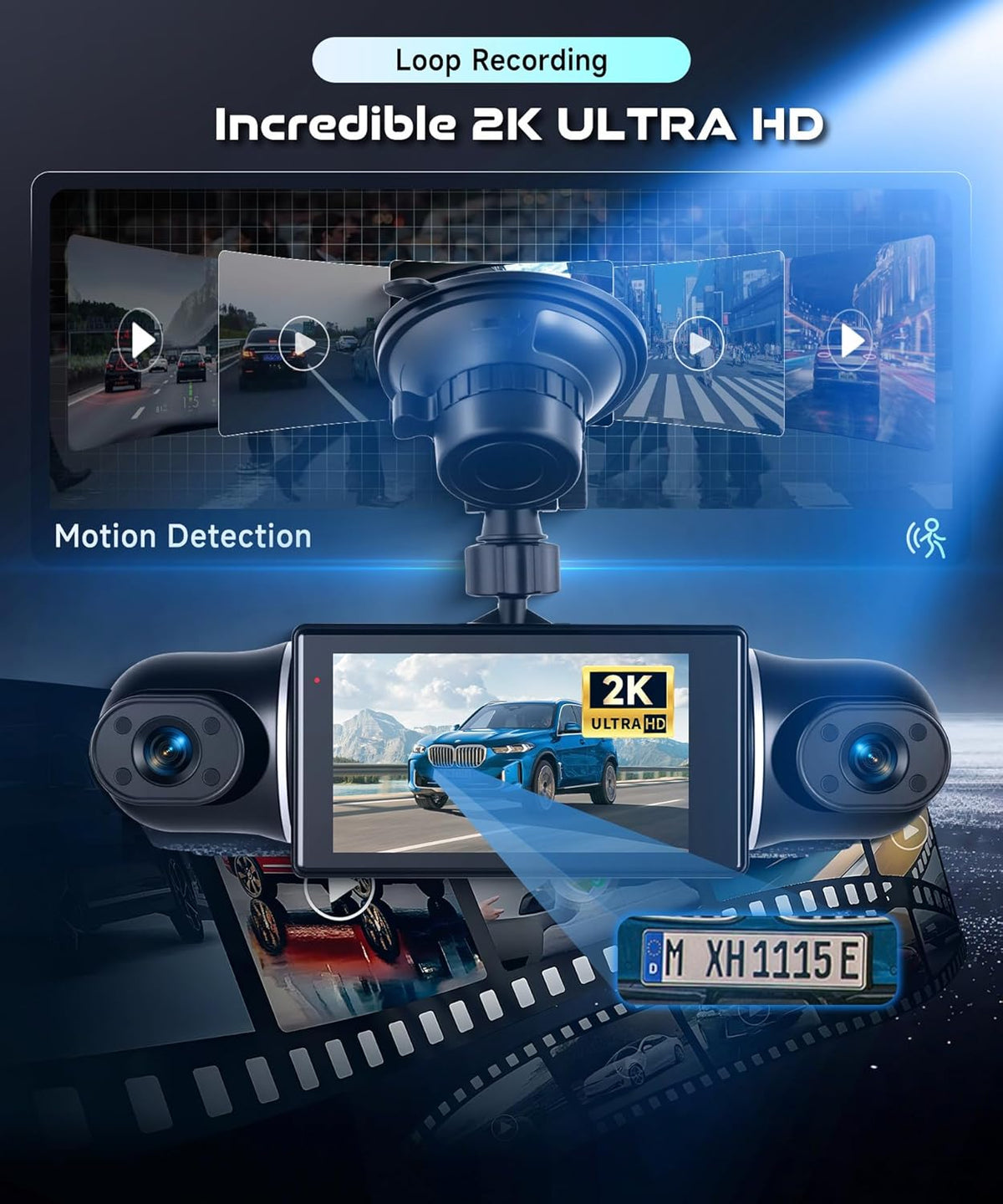 Dashcam – Autocamera – Auto Camera – 4-Kanaals Dashcam – Voor En Achter – 360° Zicht Rondom – 2K + 3x 1080p, Wifi En G-Sensor