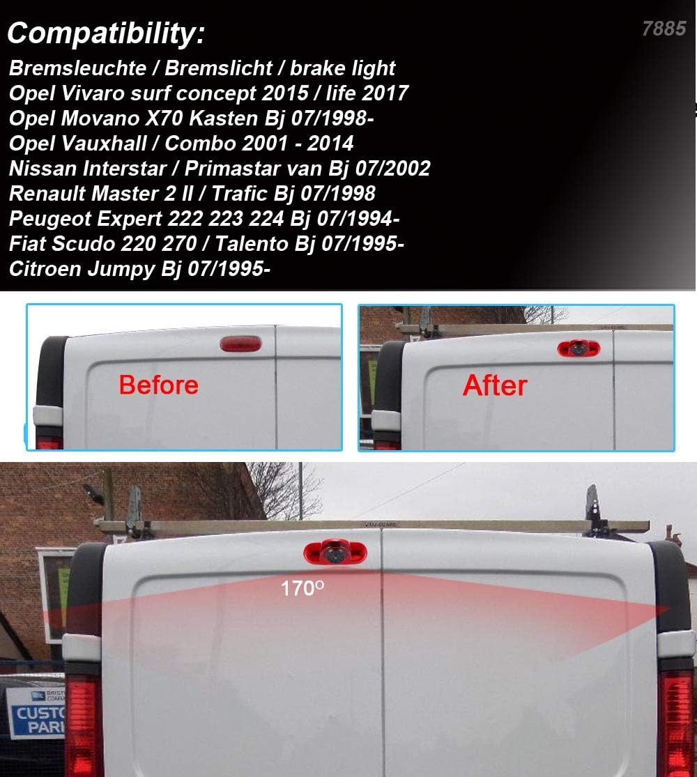 HD remlicht camera met 7 inch LCD-monitor, nachtzicht achteruitrijcamera vervanging voor Fiat Talento 296 Box / Scudo 220 270 / Talento / Renault Trafic II / Master 2 II / NV300 Box X82 / Interstar /