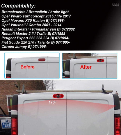 HD remlicht camera met 7 inch LCD-monitor, nachtzicht achteruitrijcamera vervanging voor Fiat Talento 296 Box / Scudo 220 270 / Talento / Renault Trafic II / Master 2 II / NV300 Box X82 / Interstar /