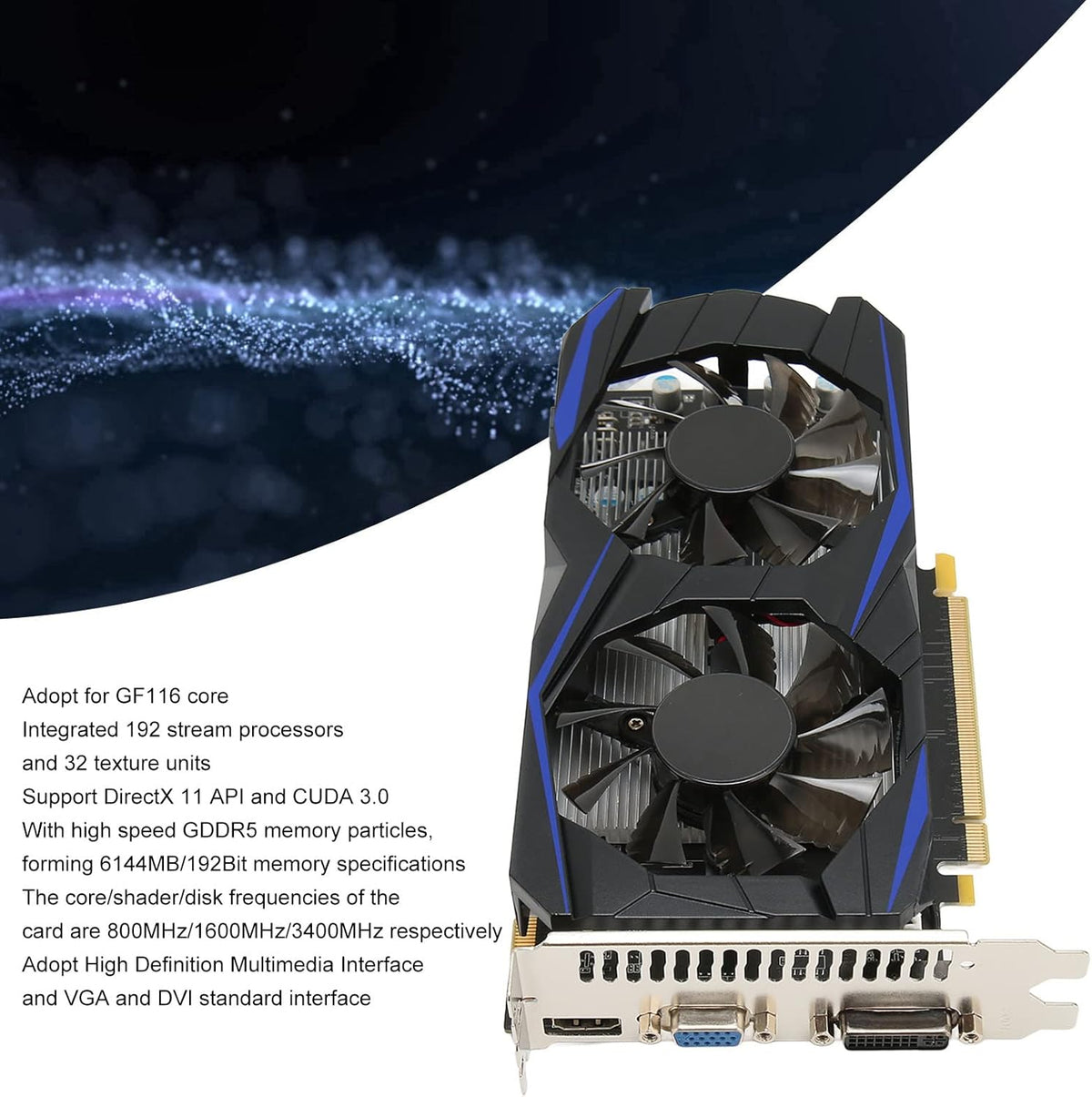 550Ti 6GB Gaming Grafische Kaart, 192BIT GDDR5 PC Videokaart met Dual Fans, HDMI VGA DVI Interface voor Desktop Computer Gaming GPU (GTX550Ti 6GB)