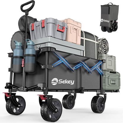 Sekey XXL opvouwbare handkar met uitklapbare achterklep 135L & 200L, opvouwbare handkar opvouwbare vistrolley opvouwbaar vanuit VIER richtingen tot 150KG, SE4019, Grijs