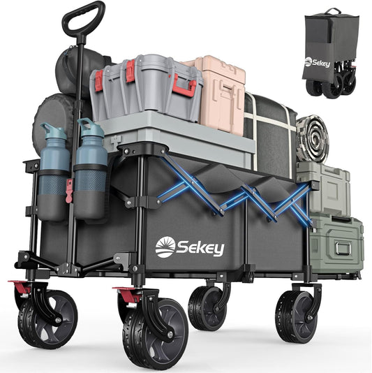 Sekey XXL opvouwbare handkar met uitklapbare achterklep 135L & 200L, opvouwbare handkar opvouwbare vistrolley opvouwbaar vanuit VIER richtingen tot 150KG, SE4019, Grijs
