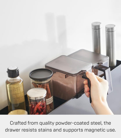 Yamazaki 4335 TOWER 2~Tiered Sliding Seasoning Rack, black, Steel/Polypropylene, 12.5 x 50~93 x 52.5 cm