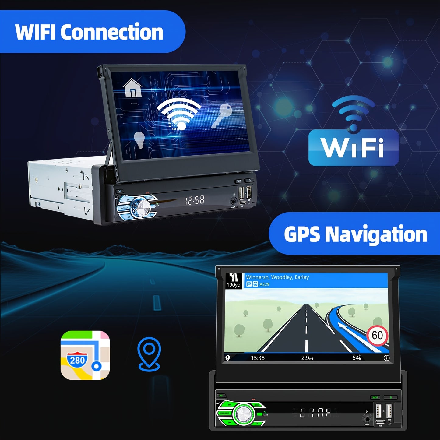 Android Autoradio – 1 DIN Multimedia Speler – Auto Radio Navigatie – Inbouw Radio – Autoradio Met Uitklapscherm – 7 Inch HD Touchscreen – AHD Achteruitrijcamera & Draadloze Connectiviteit