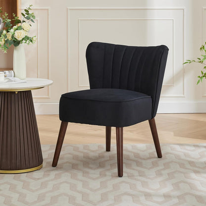 Mid-Century Loungezetel – Fauteuil – Accentstoel – Relaxstoel – Wingback Stoel – Zwart Katoenfluweel – Verstelbare Hardhouten Poten