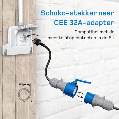 dé EV Oplader Type 2 7,4kW CEE [1-Fase| 10m| 6-32A] met Schuko-adapter, EV Lader CEE 7,4kW, met Digitale LCD-Bediening Compatibel met Model Y/3, 500e, e-208 en andere EV/PHEV