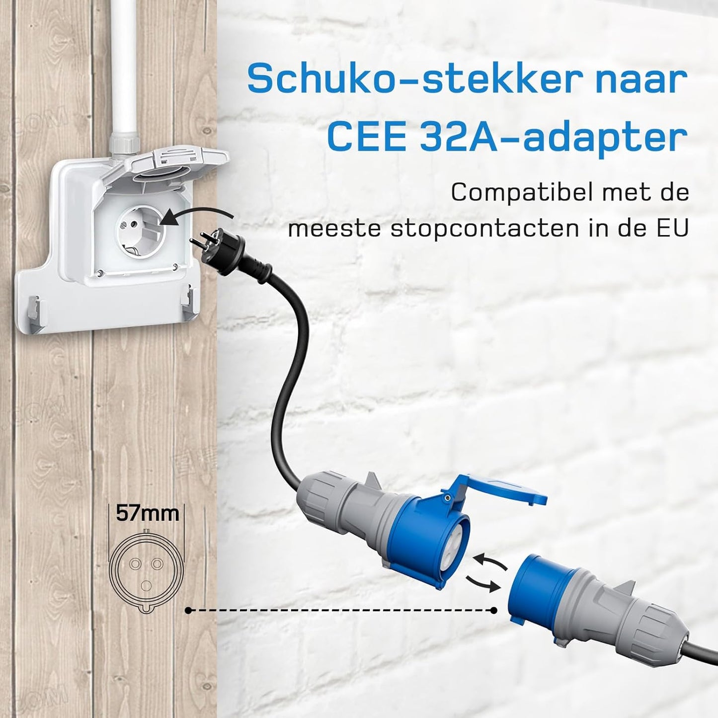 dé EV Oplader Type 2 7,4kW CEE [1-Fase| 8m| 6-32A] met Schuko-adapter, EV Lader CEE 7,4kW, met Digitale LCD-Bediening Compatibel met Model Y/3, 500e, e-208 en andere EV/PHEV