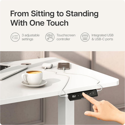 Desktronic HomePro Frame Height Adjustable Desk Frame - Electric Height Adjustable Desk with Whisper Quiet Dual Motor and Touch Screen - High Load Capacity - White - QUORE