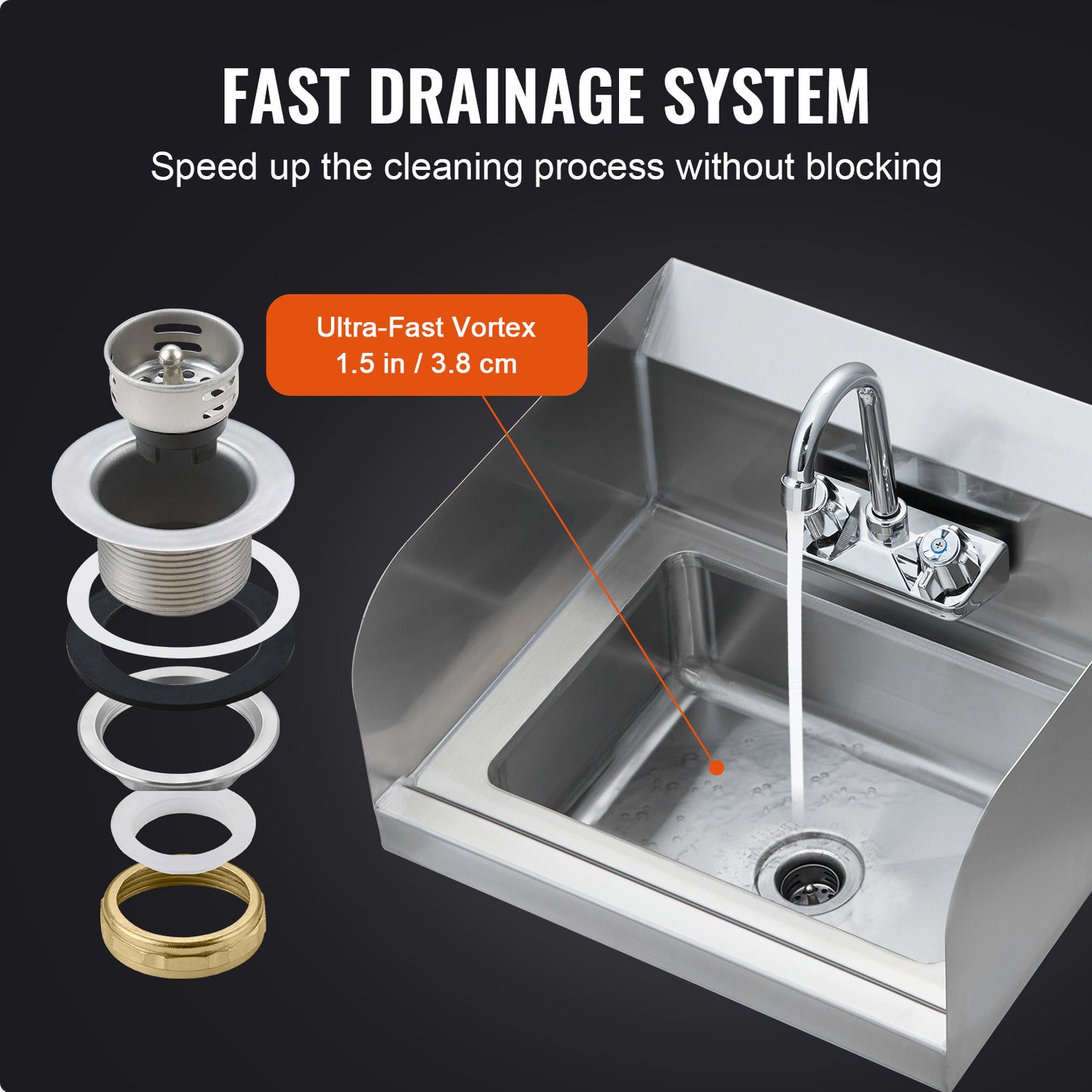 Handwasbak – Inbouw Wasbak – Hangende Wastafel – RVS Kraan – Compact Handbak – Roestvrij Staal – 360° Draaibare Kraan – Afvoerset Met Zeef