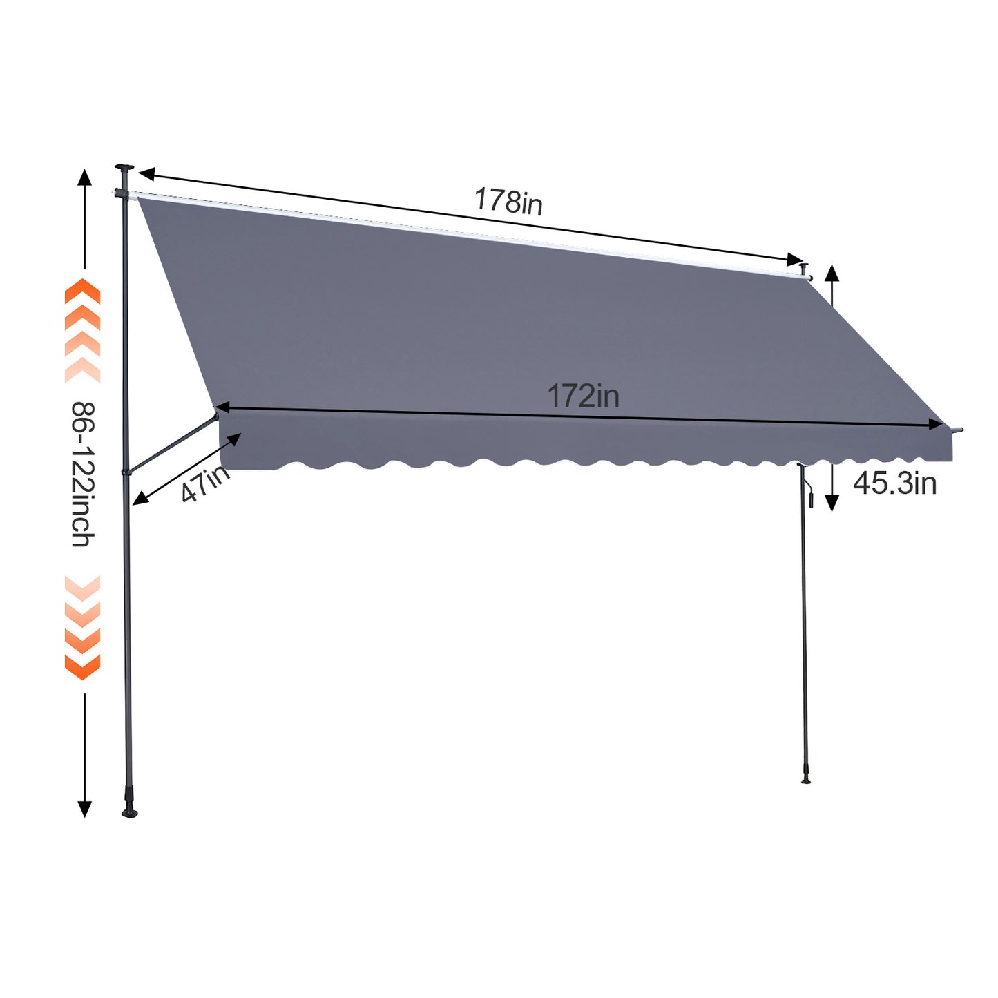 Uitschuifbare Zonwering – Terraszonwering – Patio Zonnescherm – Zonnescherm Balkon – Handmatige Markies – 178x47 Inch – Waterafstotend Met UV80+ Bescherming