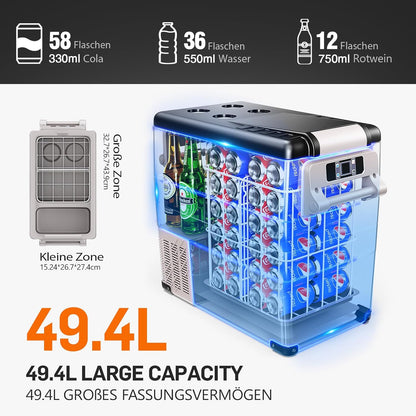 EUHOMY Compressor-koelbox, 55 liter, autocompressor met 12/24 V DC en 240 V AC, draagbare koelkast, vriezer, koeler, voor auto, camper, camping, reizen, vissen, outdoor of thuisgebruik.