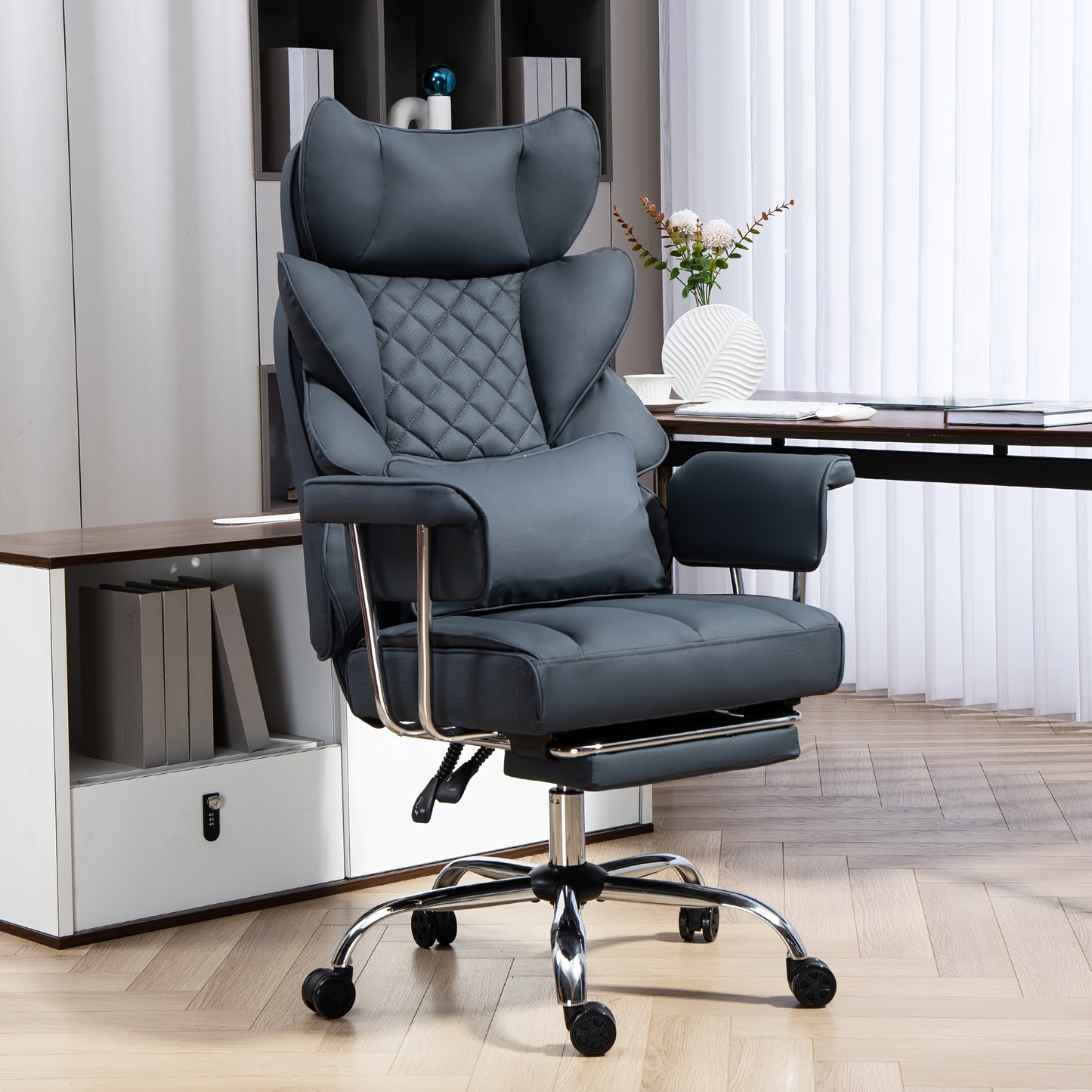 Ergonomische Bureaustoel – Gamestoel - Comfortabele Bureaustoel – Stevige Bureaustoel – Verstelbare Bureaustoel – Metalen Frame – Lendensteun - Zwart - QUORE
