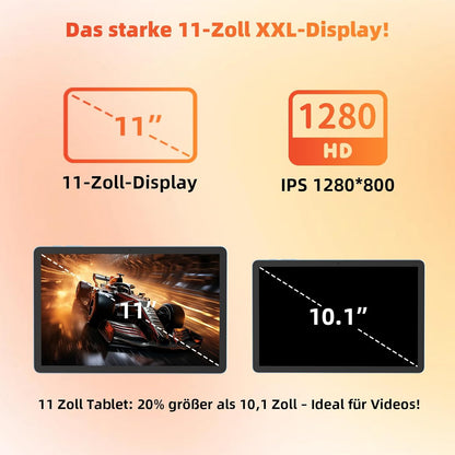 Tablet 11 inch met toetsenbord: Android 15 8000 mAh Octa-Core 18 GB + 128 GB 2TB TF Tablet PC - WiFi 6 BT 5.2 1280*800 FHD + IPS 13MP + 5MP camera met muis, USB C, adapter, hoes, OTG-adapter, pen