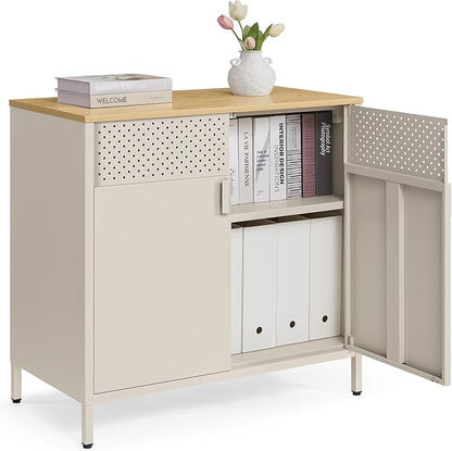Kast - Dressoir - Archiefkast - Kantoorkast - Opbergruimte - 80 cm x 40 cm x 76 cm - Khaki - QUORE