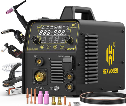 HZXVOGEN 6 in 1 lasmachine en plasmasnijder Combo Gas/Gasloze MIG/Stick/Lift TIG/CUT/Spot 200A Aluminium Lasser Machine 40Amp 220V IGBT Omvormer Max Cut 15mm Multi Proces Lasser